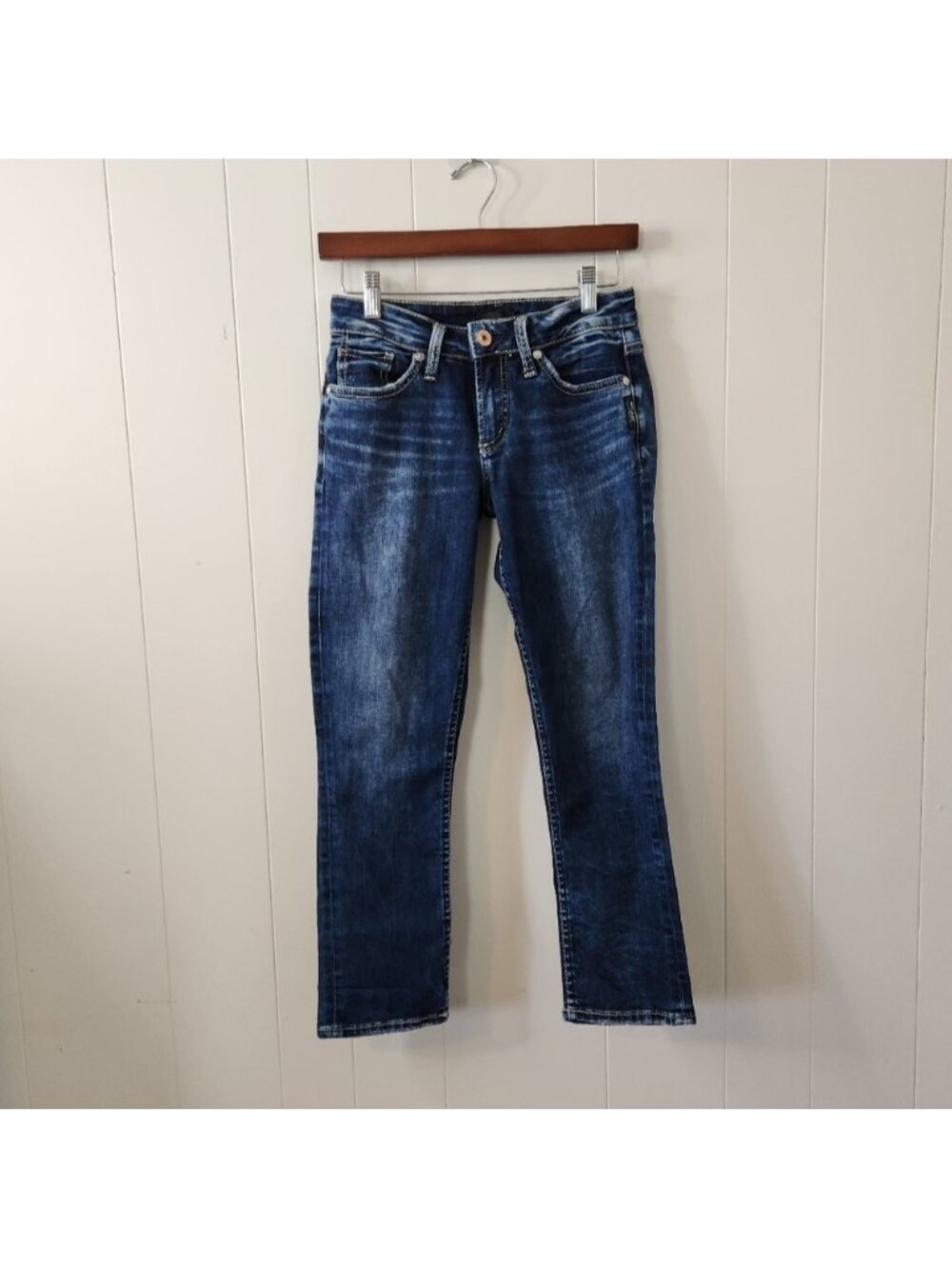 Silver Jeans Suki Capri Cropped Denim Dark Wash Summer Mid Rise Stretchy Size 26